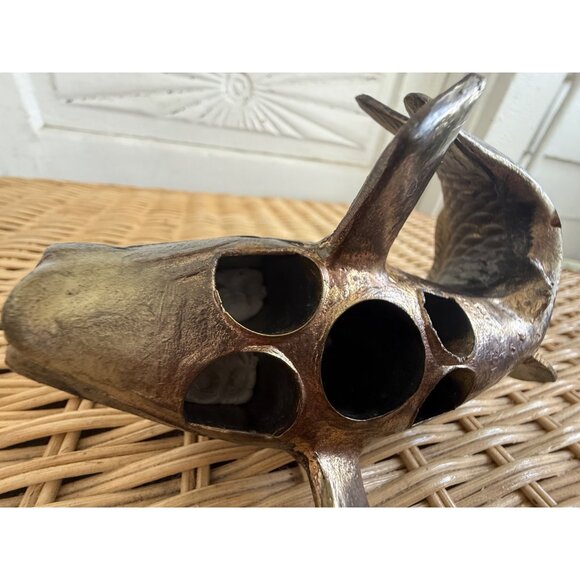 Vintage MCM Japan Bronze Metal Koi Fish Flower Frog Ikebana - Picture 11 of 14